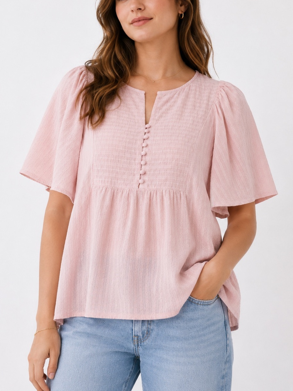 Madewell | Courtyard Flutter Button-Front Blouse Dusty Rose - Size M